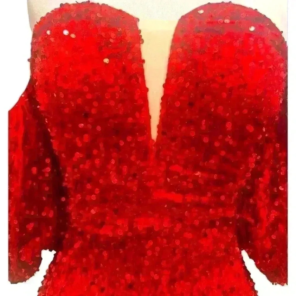 Sexy off the shoulders red 👠sequence dress - Picture 2 of 4